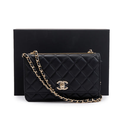Chanel 2022 Black Lambskin Leather Trendy Wallet on Chain