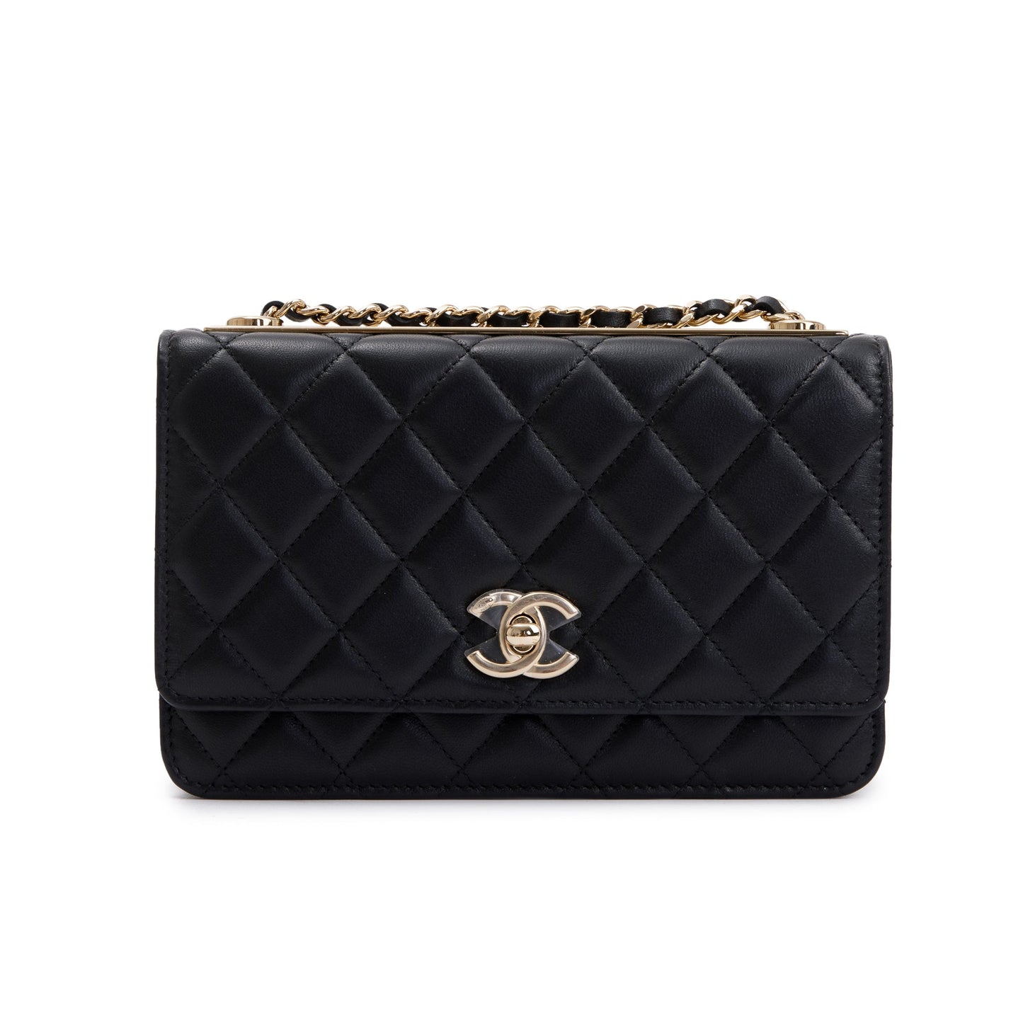 Chanel 2022 Black Lambskin Leather Trendy Wallet on Chain