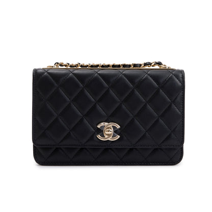 Chanel 2022 Black Lambskin Leather Trendy Wallet on Chain
