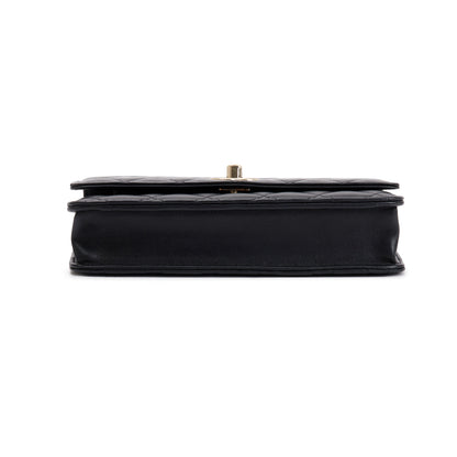Chanel 2022 Black Lambskin Leather Trendy Wallet on Chain