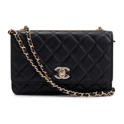 Chanel 2022 Black Lambskin Leather Trendy Wallet on Chain