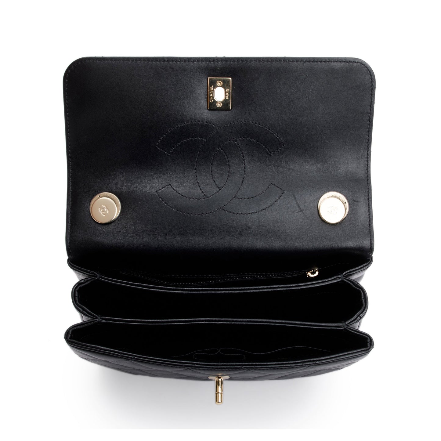 Chanel 2022 Black Lambskin Trendy CC Small Top Handle Flap Bag