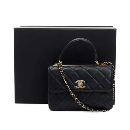 Chanel 2022 Black Lambskin Trendy CC Small Top Handle Flap Bag