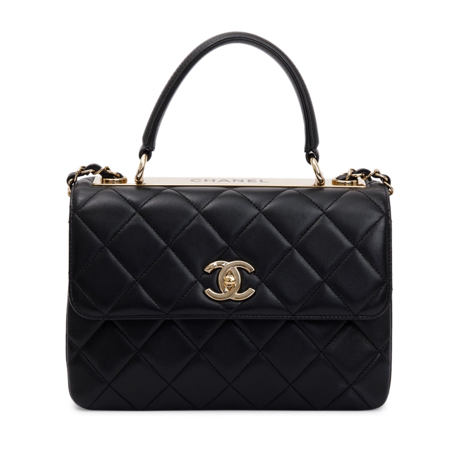 Chanel 2022 Black Lambskin Trendy CC Small Top Handle Flap Bag
