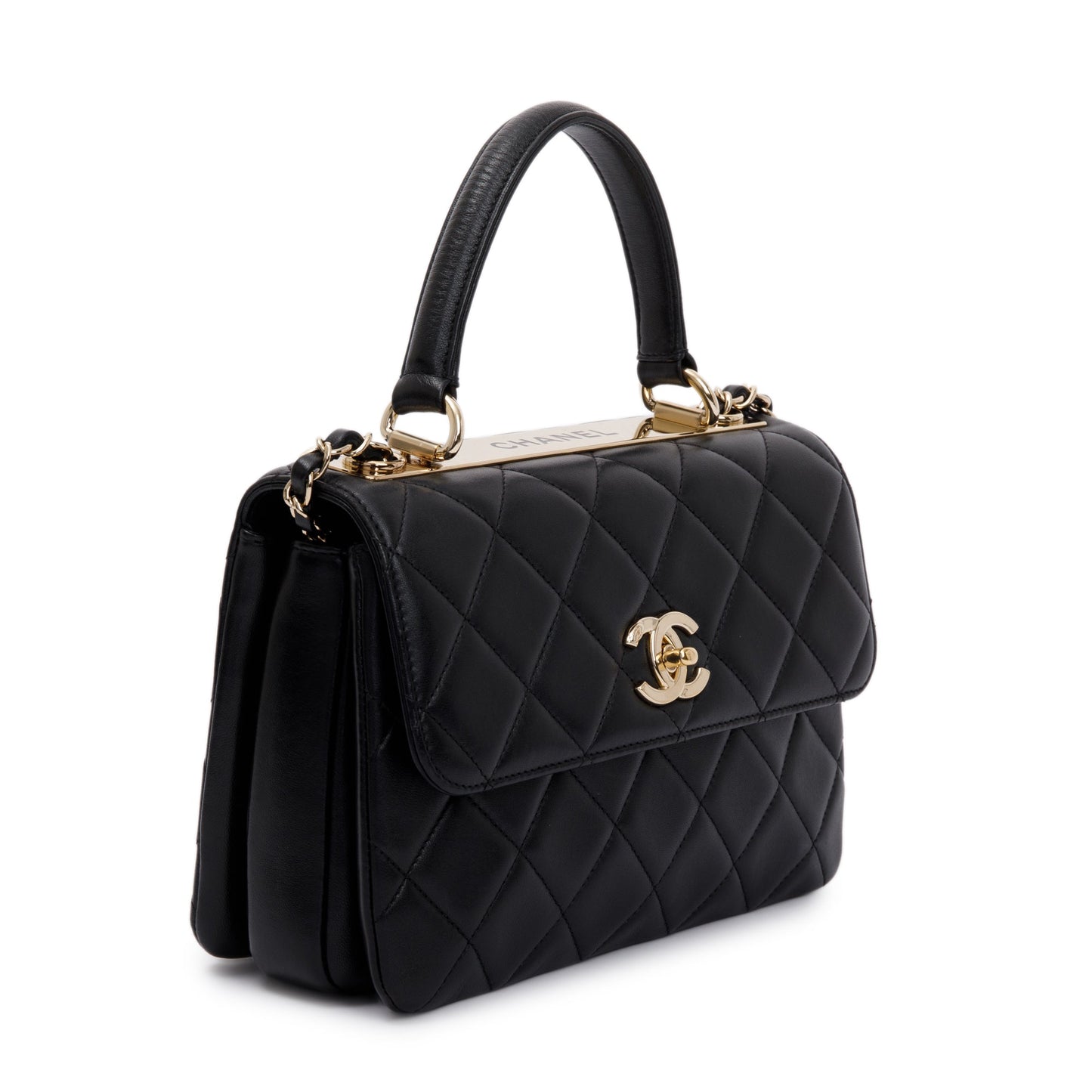 Chanel 2022 Black Lambskin Trendy CC Small Top Handle Flap Bag
