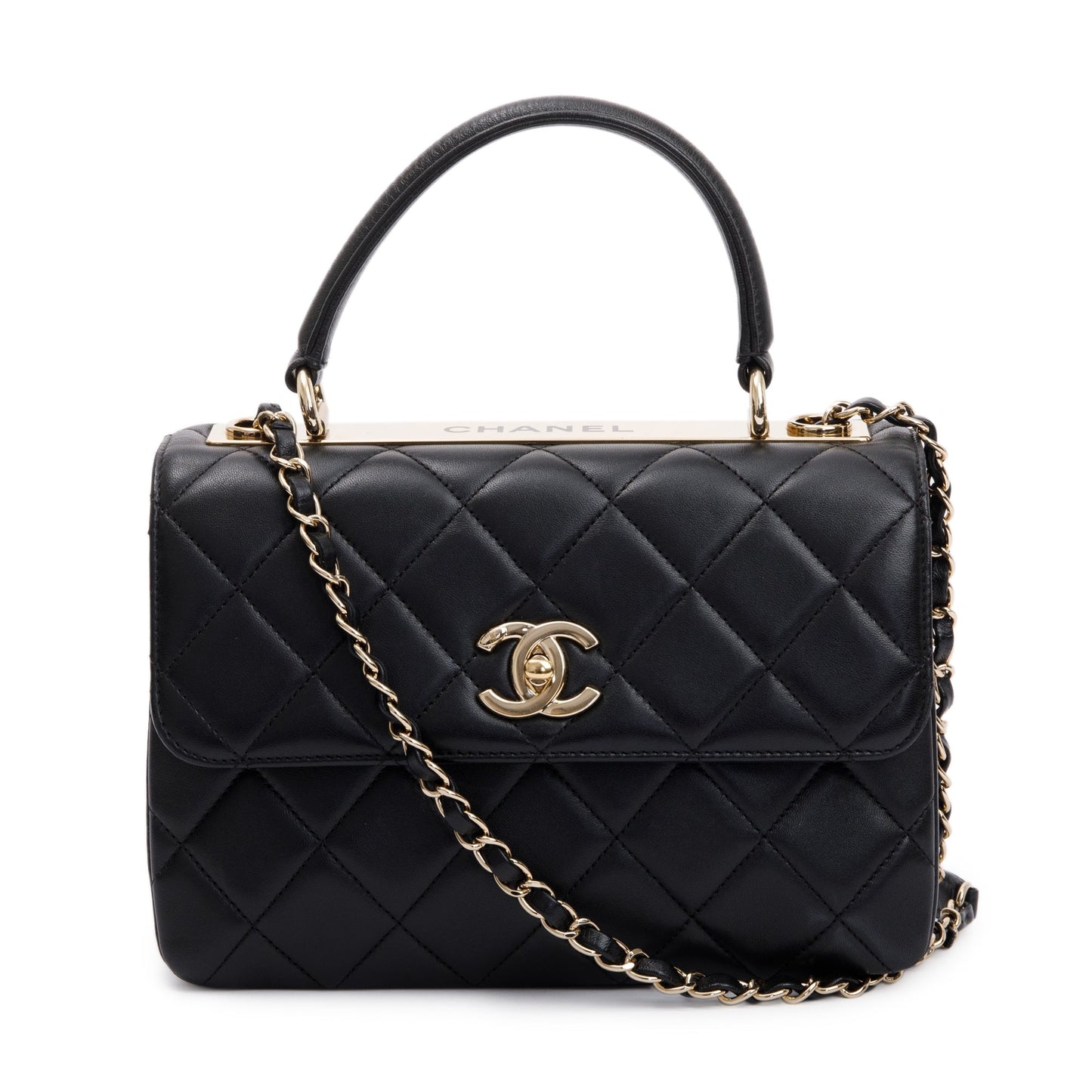 Chanel 2022 Black Lambskin Trendy CC Small Top Handle Flap Bag