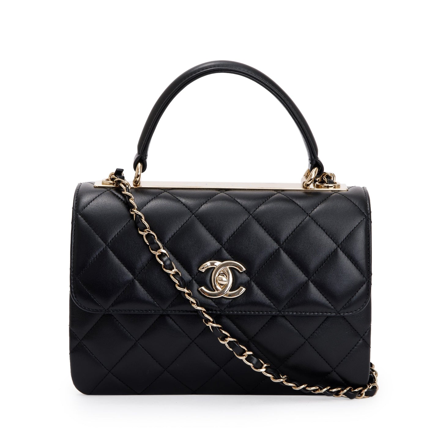 Chanel 2022 Black Lambskin Trendy CC Small Top Handle Flap Bag