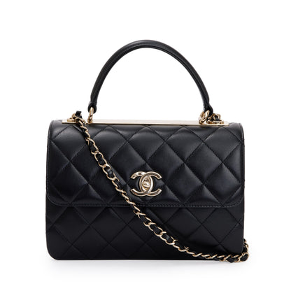 Chanel 2022 Black Lambskin Trendy CC Small Top Handle Flap Bag