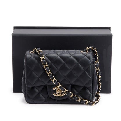 Chanel 2022 Black Quilted Calfskin Leather Classic Square Mini Flap Bag