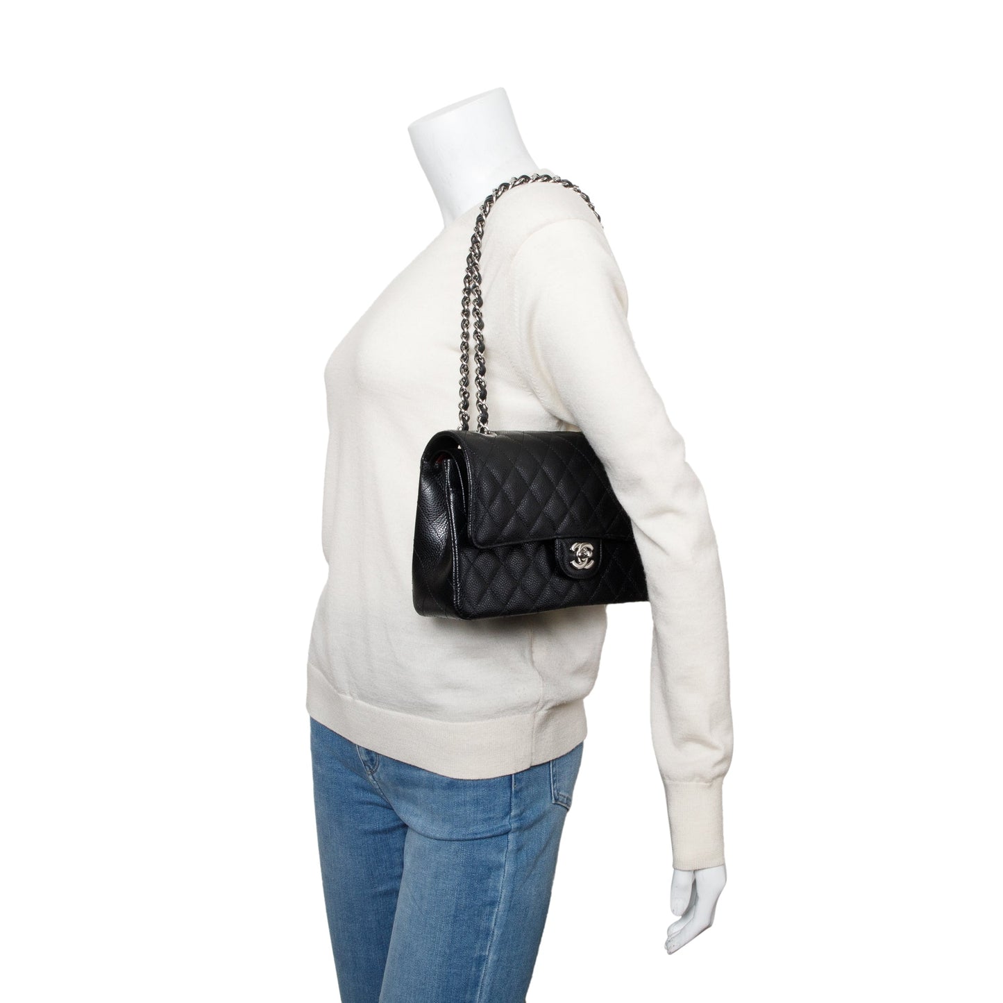 Chanel 2022 Black Quilted Caviar Leather Classic Medium Double Flap Bag