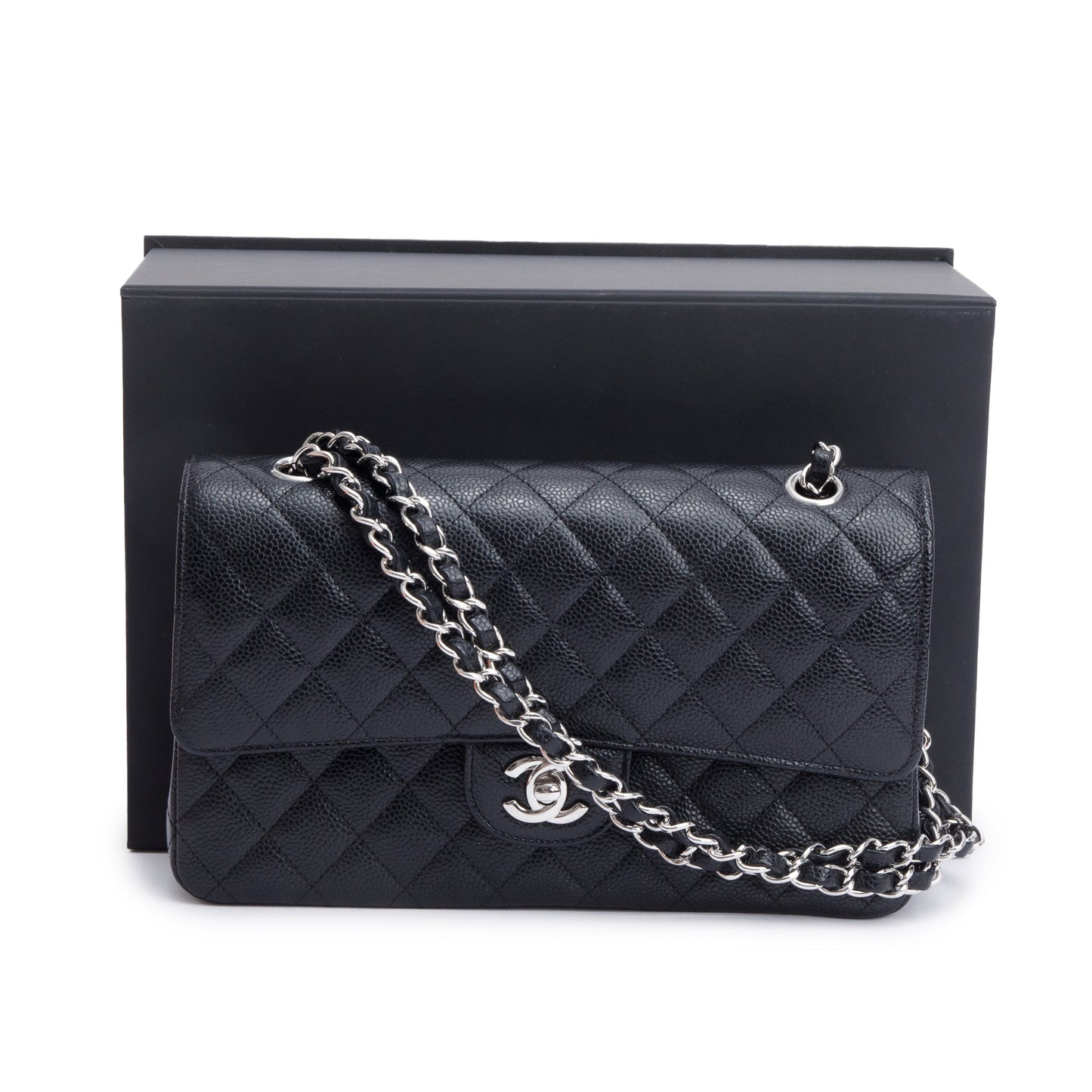 Chanel 2022 Black Quilted Caviar Leather Classic Medium Double Flap Bag