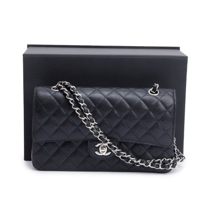 Chanel 2022 Black Quilted Caviar Leather Classic Medium Double Flap Bag