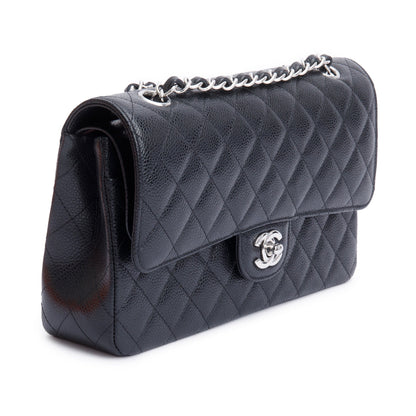 Chanel 2022 Black Quilted Caviar Leather Classic Medium Double Flap Bag