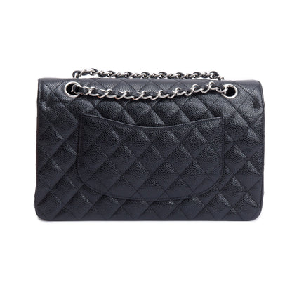Chanel 2022 Black Quilted Caviar Leather Classic Medium Double Flap Bag