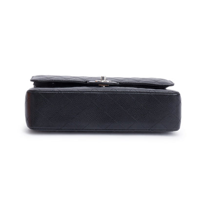 Chanel 2022 Black Quilted Caviar Leather Classic Medium Double Flap Bag