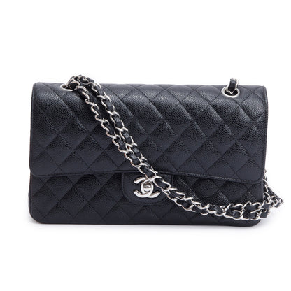 Chanel 2022 Black Quilted Caviar Leather Classic Medium Double Flap Bag