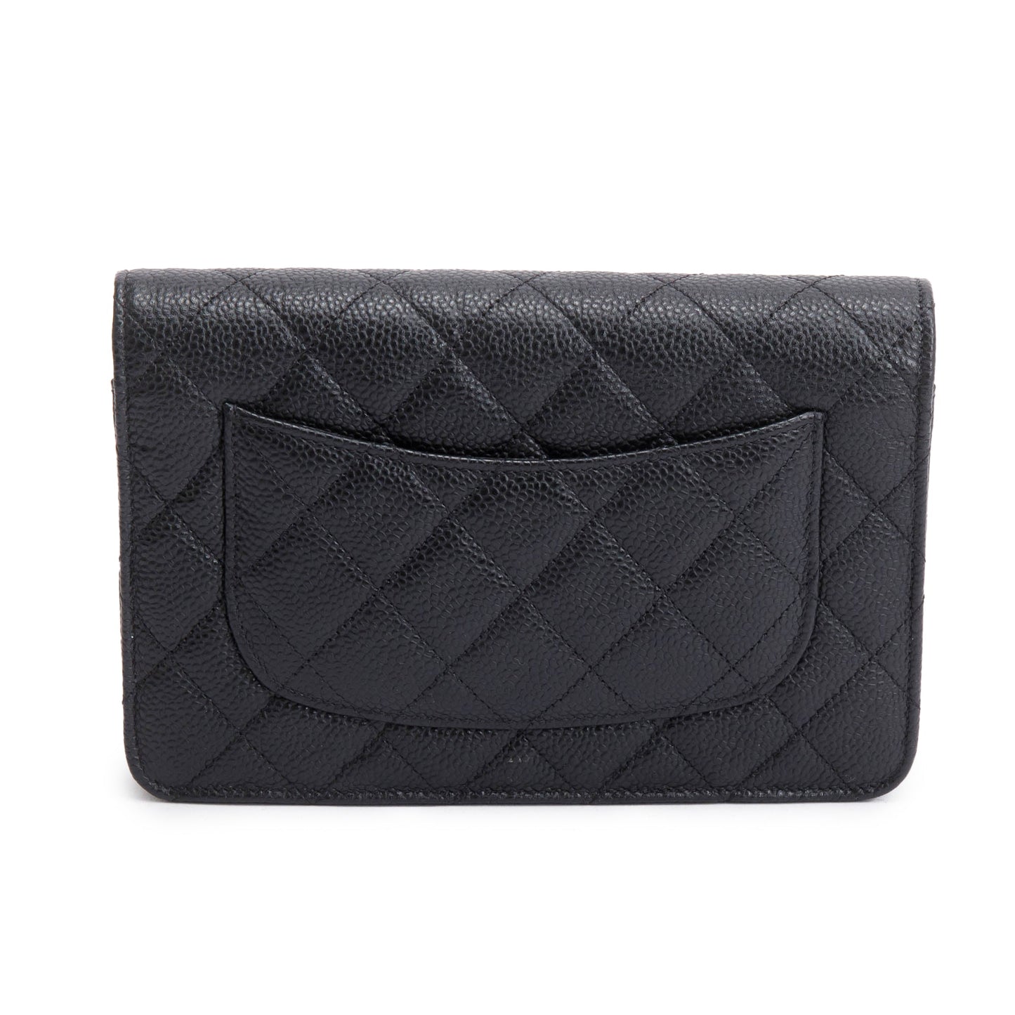 Chanel 2022 Black Quilted Caviar Leather Classic Wallet on Chain
