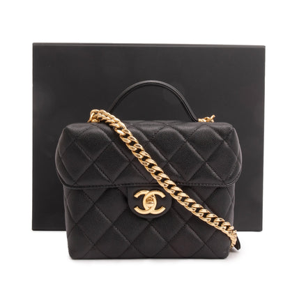 Chanel 2022 Black Quilted Caviar Leather Handy Box Vanity Case