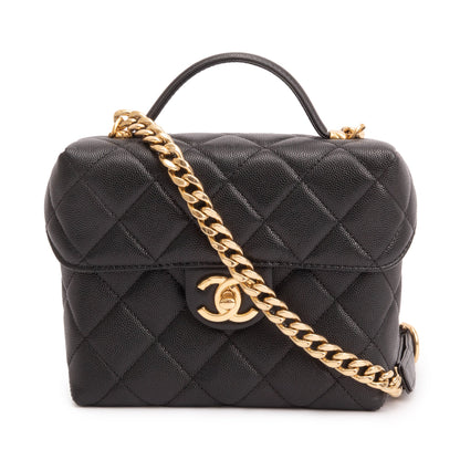 Chanel 2022 Black Quilted Caviar Leather Handy Box Vanity Case