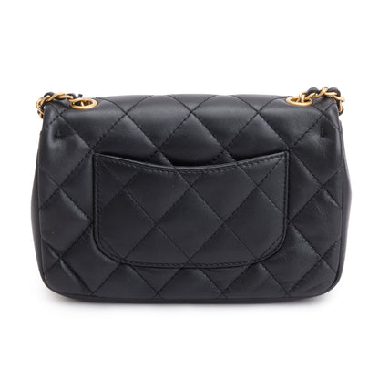 Chanel 2022 Black Quilted Lambskin Heart Charms Mini Flap Bag