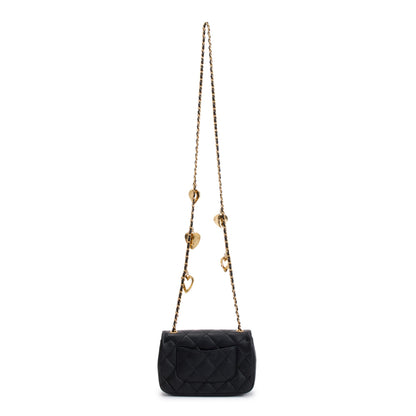 Chanel 2022 Black Quilted Lambskin Heart Charms Mini Flap Bag