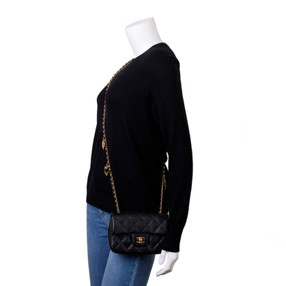 Chanel 2022 Black Quilted Lambskin Heart Charms Mini Flap Bag