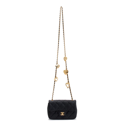 Chanel 2022 Black Quilted Lambskin Heart Charms Mini Flap Bag