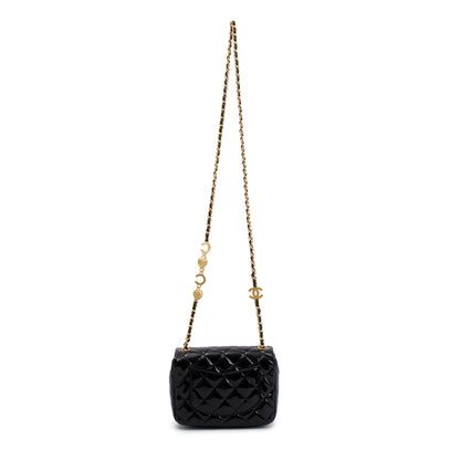 Chanel 2022 Black Quilted Patent Leather Coco De Toi Heart Square Mini Flap Bag