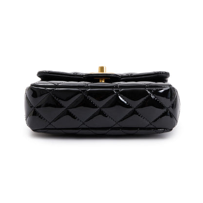 Chanel 2022 Black Quilted Patent Leather Coco De Toi Heart Square Mini Flap Bag