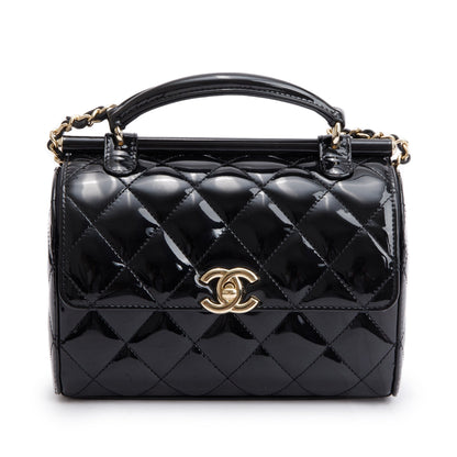 Chanel 2022 Black Quilted Patent Leather Mini Top Handle Flap Bag