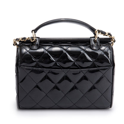 Chanel 2022 Black Quilted Patent Leather Mini Top Handle Flap Bag