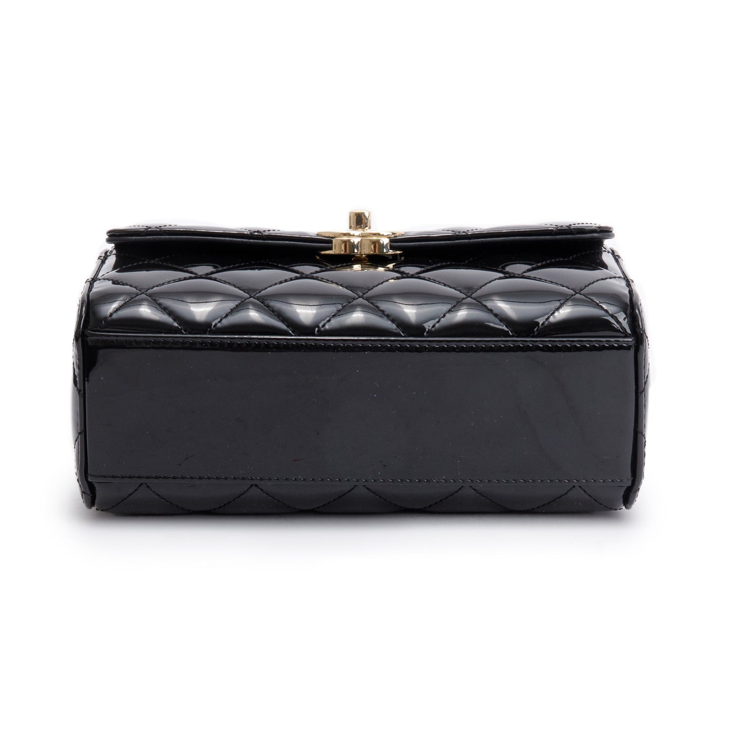 Chanel 2022 Black Quilted Patent Leather Mini Top Handle Flap Bag