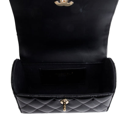 Chanel 2022 Black Quilted Patent Leather Mini Top Handle Flap Bag