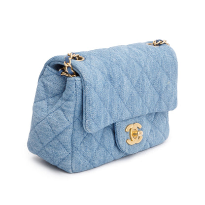Chanel 2022 Blue Denim Pearl Crush Square Mini Flap Bag