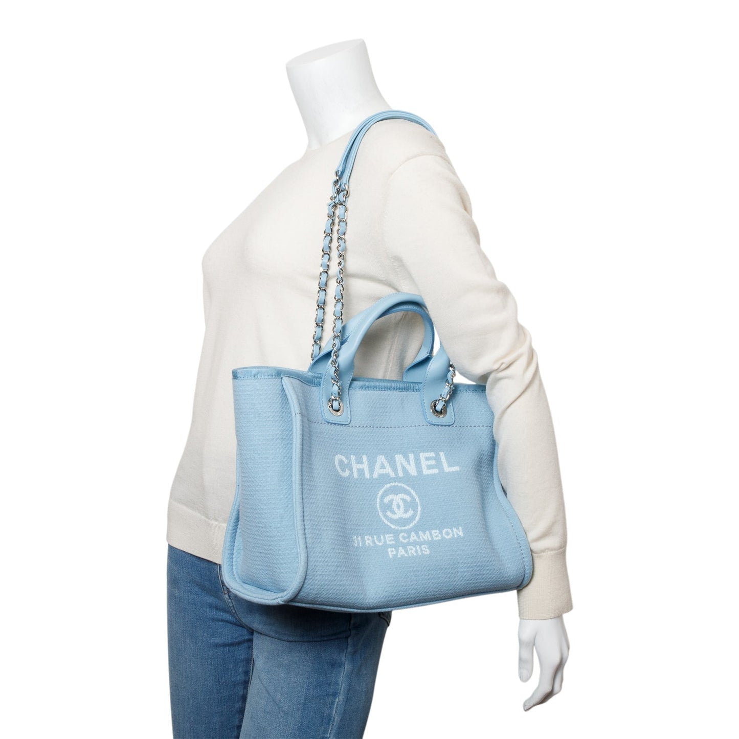 Chanel 2022 Blue Mixed Fibers Small Deauville Tote