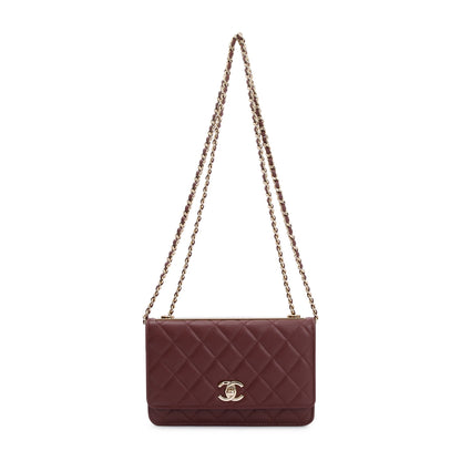 Chanel 2022 Burgundy Lambskin Leather Trendy Wallet on Chain