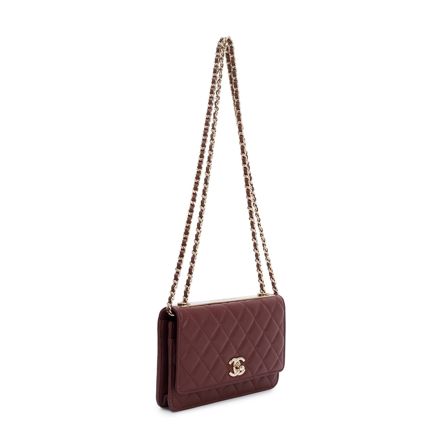 Chanel 2022 Burgundy Lambskin Leather Trendy Wallet on Chain