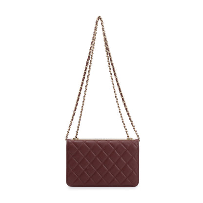 Chanel 2022 Burgundy Lambskin Leather Trendy Wallet on Chain