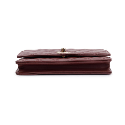 Chanel 2022 Burgundy Lambskin Leather Trendy Wallet on Chain