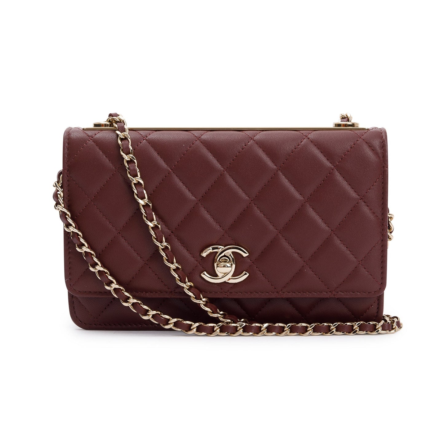 Chanel 2022 Burgundy Lambskin Leather Trendy Wallet on Chain