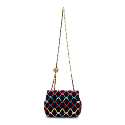 Chanel 2022 Diamond Threaded Tweed CC Pearl Crush Square Mini Flap Bag