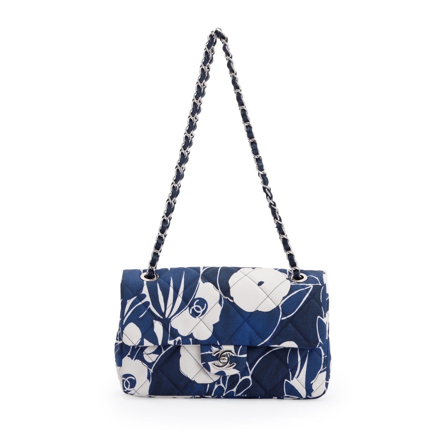 Chanel 2022 Floral Printed Silk CC Medium Single Flap Bag