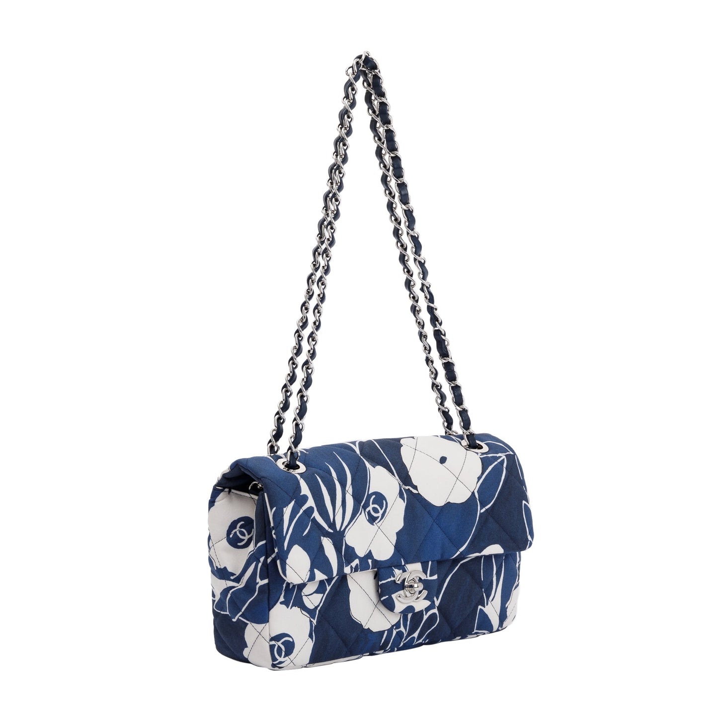 Chanel 2022 Floral Printed Silk CC Medium Single Flap Bag