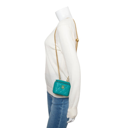 Chanel 2022 Green Caviar Leather Mini Heart Crush Vanity Case