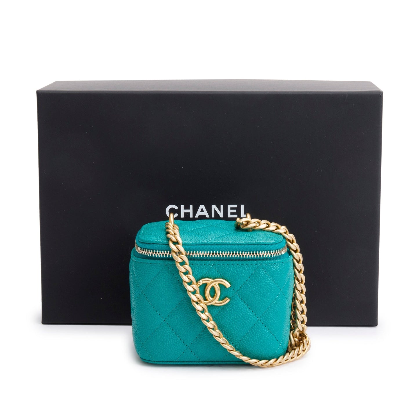 Chanel 2022 Green Caviar Leather Mini Heart Crush Vanity Case