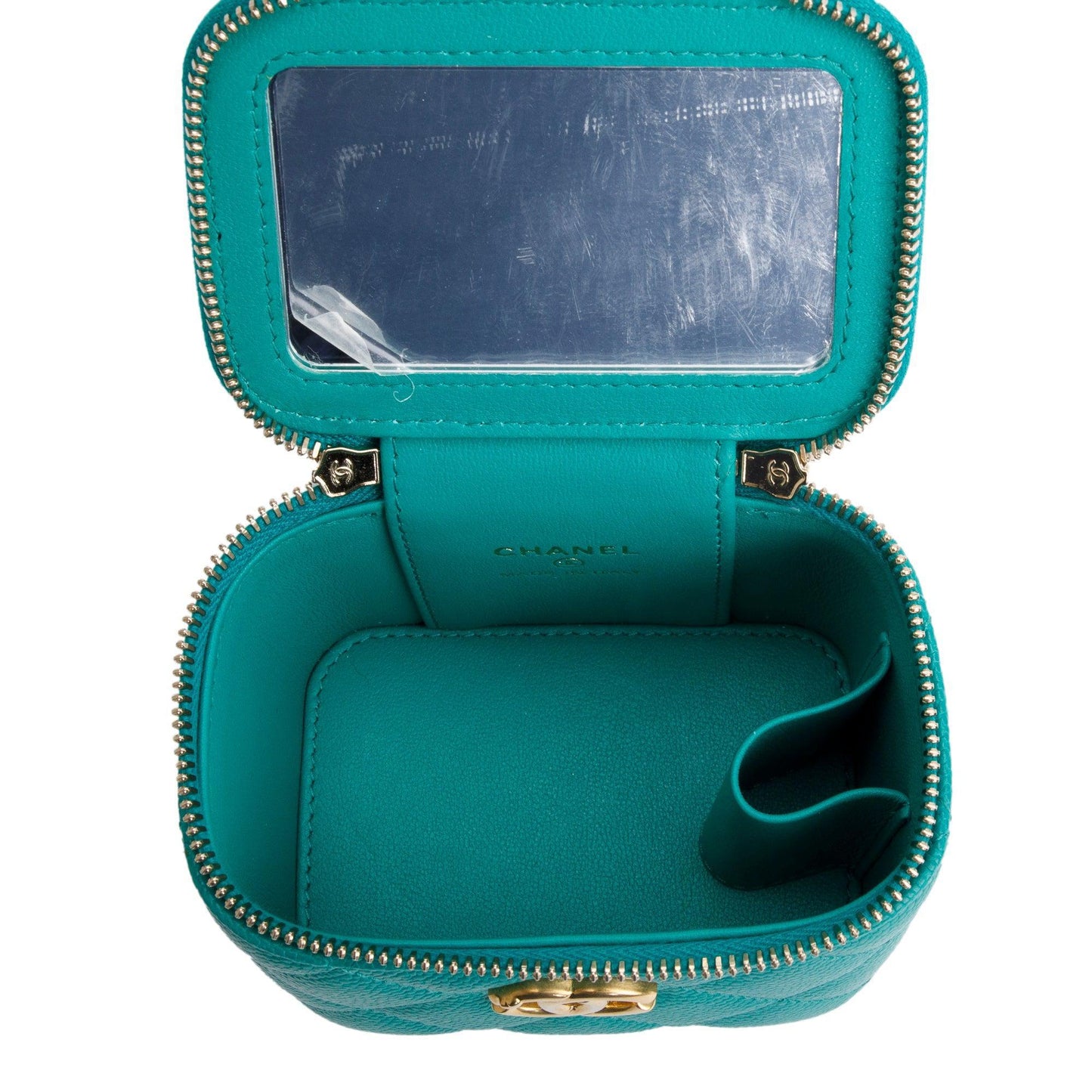 Chanel 2022 Green Caviar Leather Mini Heart Crush Vanity Case