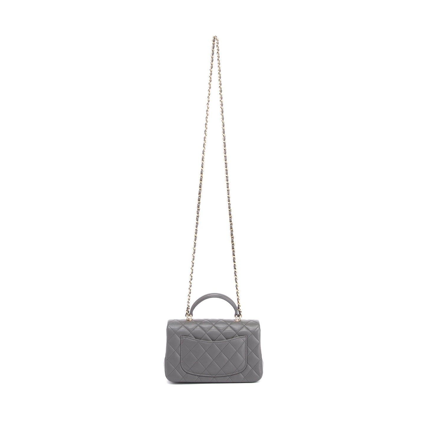 Chanel 2022 Grey Lambskin Quilted Mini Top Handle Rectangular Flap Bag