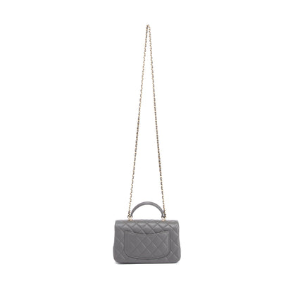 Chanel 2022 Grey Lambskin Quilted Mini Top Handle Rectangular Flap Bag
