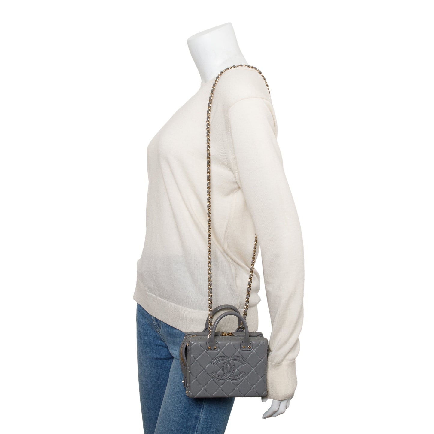 Chanel 2022 Grey Quilted Calfskin Leather Coco Vault Small Vanity Case