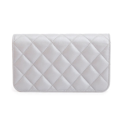 Chanel 2022 Grey Quilted Caviar Leather Classic Phone Holder on Chain